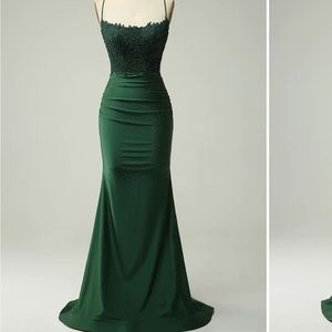 Dark green mermaid prom dress